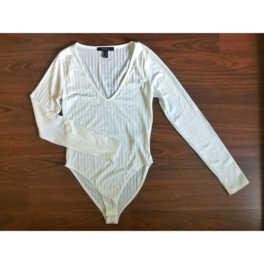 White, knit, bodysuit